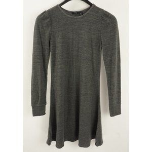 New RDI Women's Size S Charcoal Gray Heather Brush Knit Puff Mini Sweater Dress
